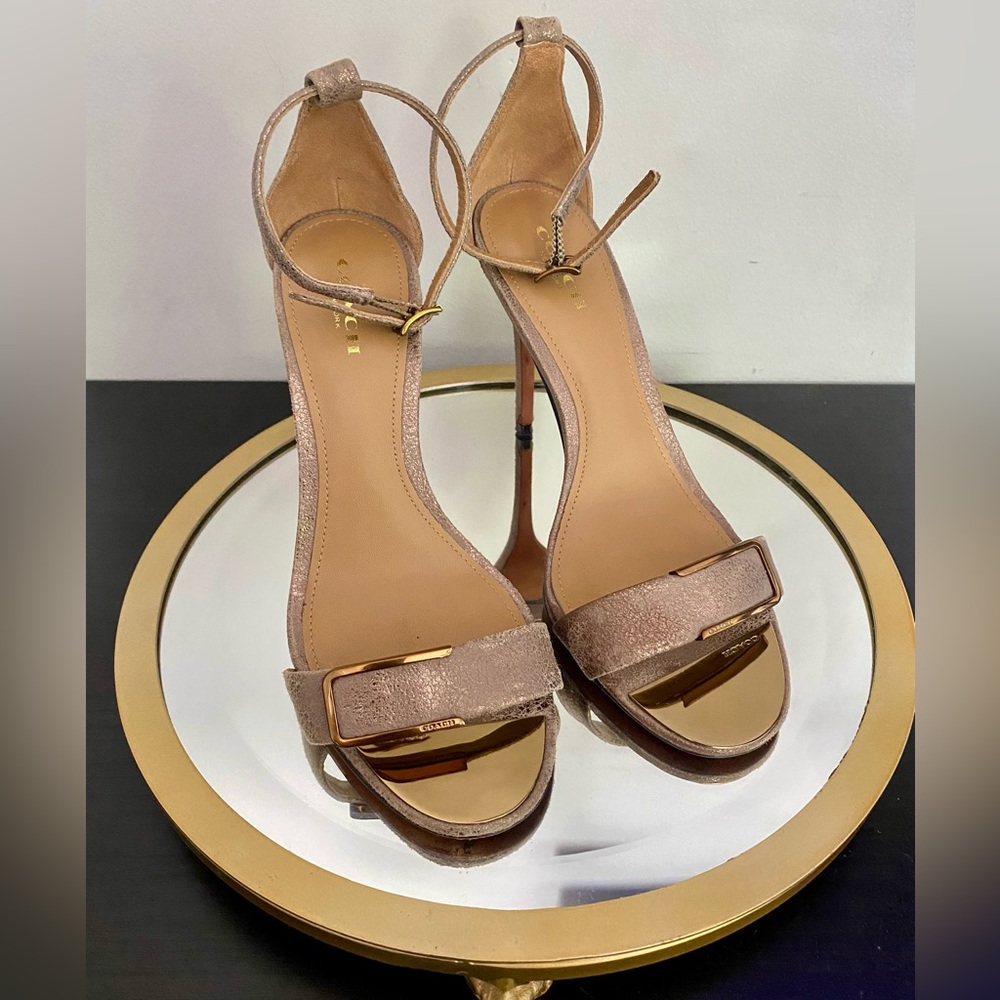 Coach Hampton Y2K Taupe with Brass detailing Ankle Strap Heel size 7B